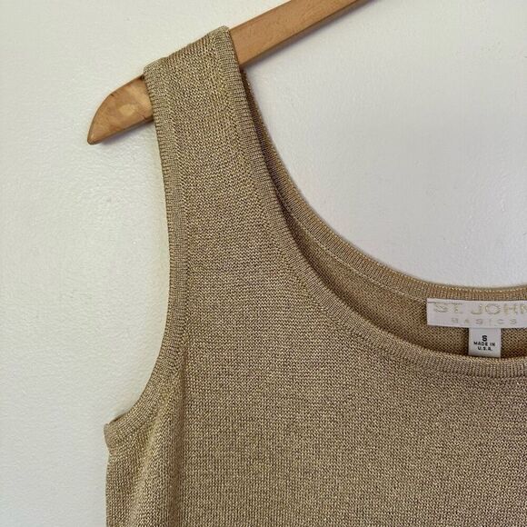 St. John Basics Vintage Women’s Gold Metallic Lightweight Santana Knit Scoop Nec - Picture 4 of 6
